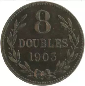 Монета 8 дублей Гернси 1903 года Бронза