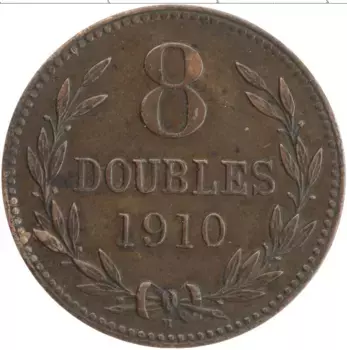 Монета 8 дублей Гернси 1910 года Бронза Герб