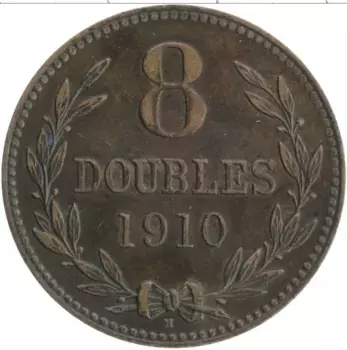 Монета 8 дублей Гернси 1910 года Бронза
