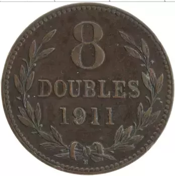 Монета 8 дублей Гернси 1911 года Бронза Н