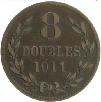 Монета 8 дублей Гернси 1911 года Бронза