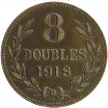 Монета 8 дублей Гернси 1918 года Бронза