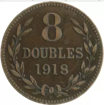 Монета 8 дублей Гернси 1918 года Бронза