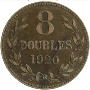 Монета 8 дублей Гернси 1920 года Бронза