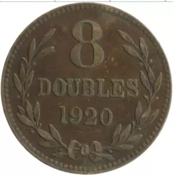 Монета 8 дублей Гернси 1920 года Бронза