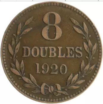 Монета 8 дублей Гернси 1920 года Бронза