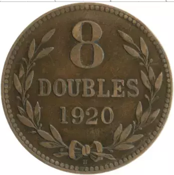 Монета 8 дублей Гернси 1920 года Бронза