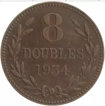 Монета 8 дублей Гернси 1934 года Бронза