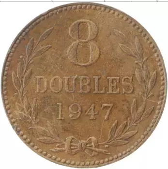 Монета 8 дублей Гернси 1947 года Медь Герб