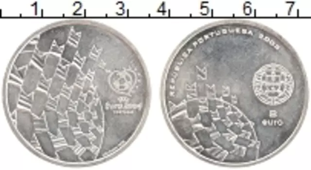 Монета 8 евро Португалии 2003 года Серебро Чемпионат Европы по футболу