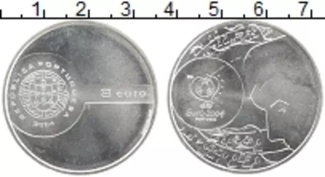 Монета 8 евро Португалии 2004 года Серебро Чемпионат Европы по футболу