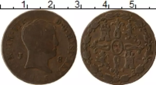 Монета 8 мараведи Испании 1825 года Медь Фердинанд VII