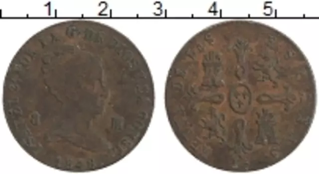 Монета 8 мараведи Испании 1848 года Медь Изабелла II