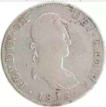 Монета 8 реалов Мексики 1818 года Серебро Испанские колонии