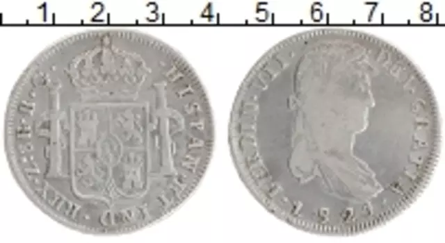 Монета 8 реалов Мексики 1821 года Серебро Испанские колонии