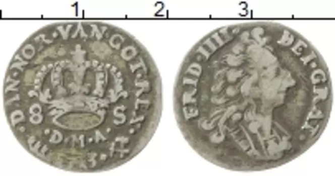 Монета 8 скиллингов Норвегии 1713 года Серебро Фредерик IV