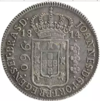 Монета 960 рейс Бразилии 1814 года Серебро