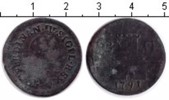 Монета 9 кавалли Италии 1791 года Медь NAPLES &amp; SICILY