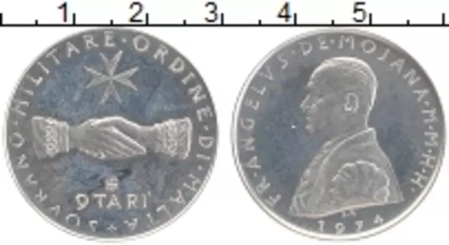Монета 9 тари Мальтийского ордена 1974 года Серебро Анджело де Мохана