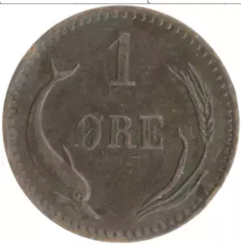 Монета эре Дании 1883 года Бронза Кристиан IХ