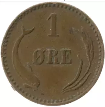 Монета эре Дании 1899 года Медь Кристиан IX