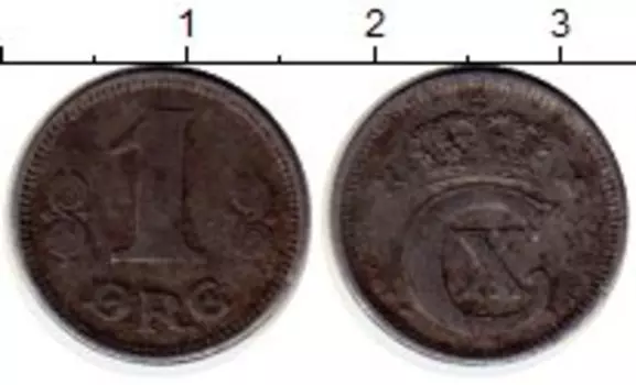 Монета эре Дании 1918 года Железо Кристиан Х