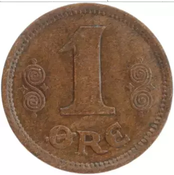 Монета эре Дании 1919 года Бронза Кристиан Х