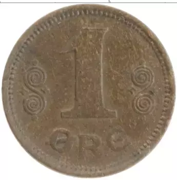 Монета эре Дании 1920 года Бронза Кристиан Х