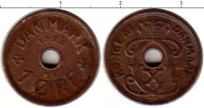 Монета эре Дании 1928 года Бронза Кристиан X