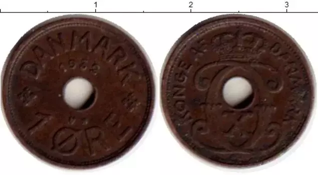 Монета эре Дании 1932 года Бронза Кристиан Х
