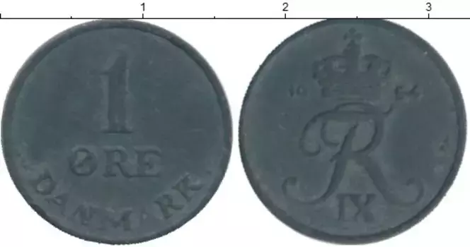Монета эре Дании 1956 года Цинк Фредерик IX