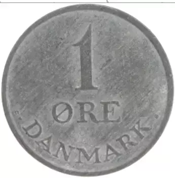 Монета эре Дании 1958 года Цинк Фредерик IX