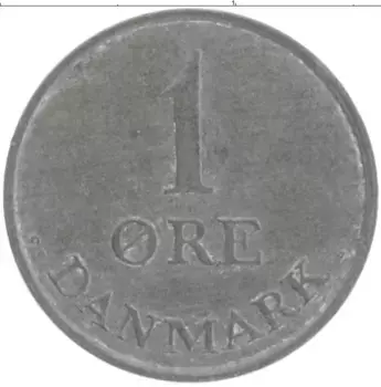 Монета эре Дании 1960 года Цинк Фредерик IX