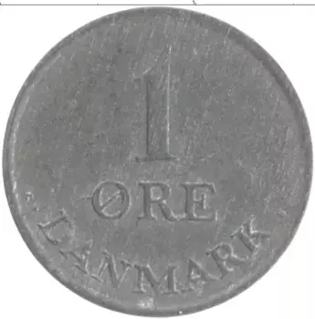 Монета эре Дании 1961 года Цинк Фредерик IX