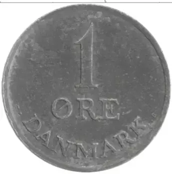 Монета эре Дании 1963 года Цинк Фредерик IX