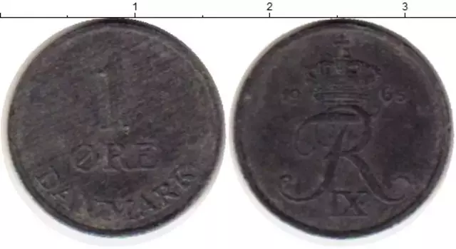 Монета эре Дании 1965 года Цинк Фредерик IX