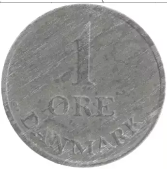 Монета эре Дании 1965 года Цинк Фредерик IX