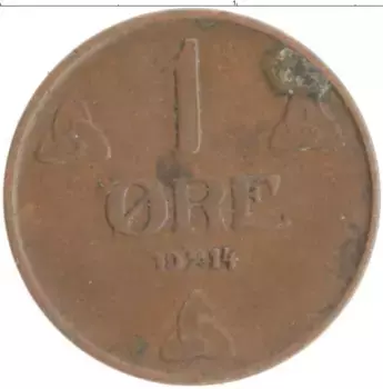 Монета эре Норвегии 1914 года Бронза Хаакон VII