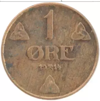 Монета эре Норвегии 1914 года Бронза Хокон VII
