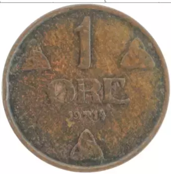 Монета эре Норвегии 1914 года Бронза Хокон VII