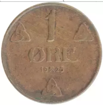 Монета эре Норвегии 1925 года Бронза Хокон VII