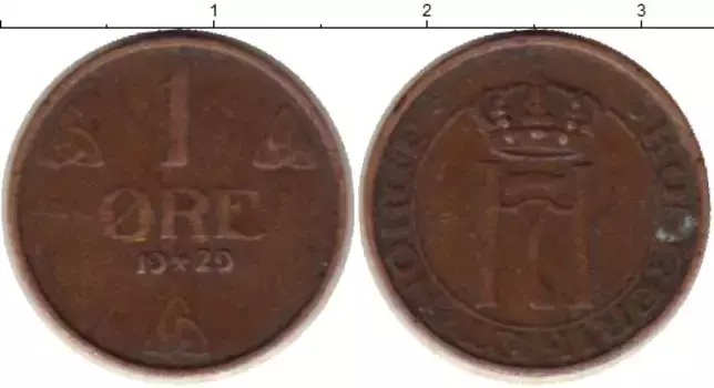 Монета эре Норвегии 1929 года Бронза Хокон VII