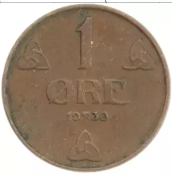 Монета эре Норвегии 1930 года Бронза Хокон VII