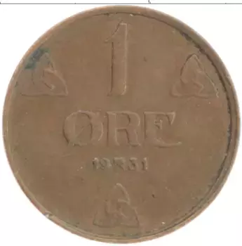 Монета эре Норвегии 1931 года Бронза Хокон VII