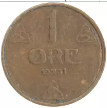 Монета эре Норвегии 1931 года Бронза Хокон VII