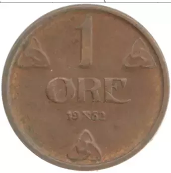 Монета эре Норвегии 1932 года Бронза Хокон VII