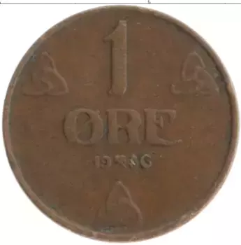 Монета эре Норвегии 1936 года Бронза Хаакон VII