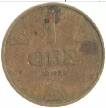 Монета эре Норвегии 1936 года Бронза Хокон VII