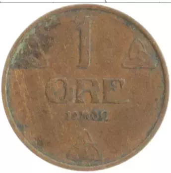 Монета эре Норвегии 1936 года Бронза Хокон VII