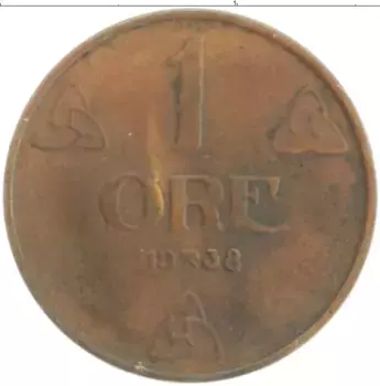 Монета эре Норвегии 1938 года Бронза Хокон VII